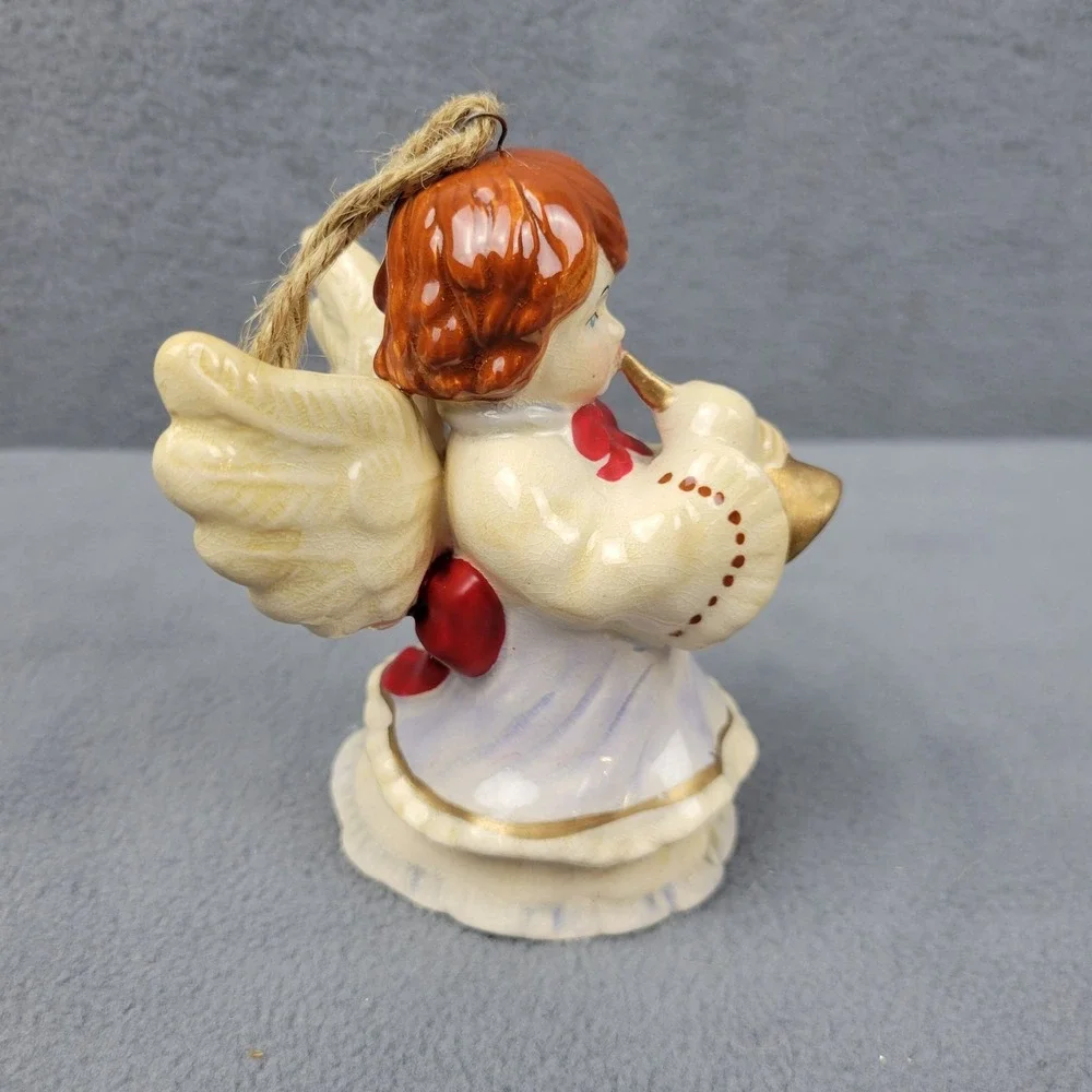 Vintage Angel Christmas‎ Ornament Red Bow & Horn Trumpet 4